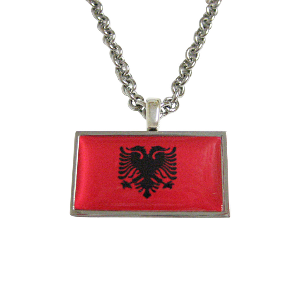 Thin Bordered Albania Flag Pendant Necklace 30$